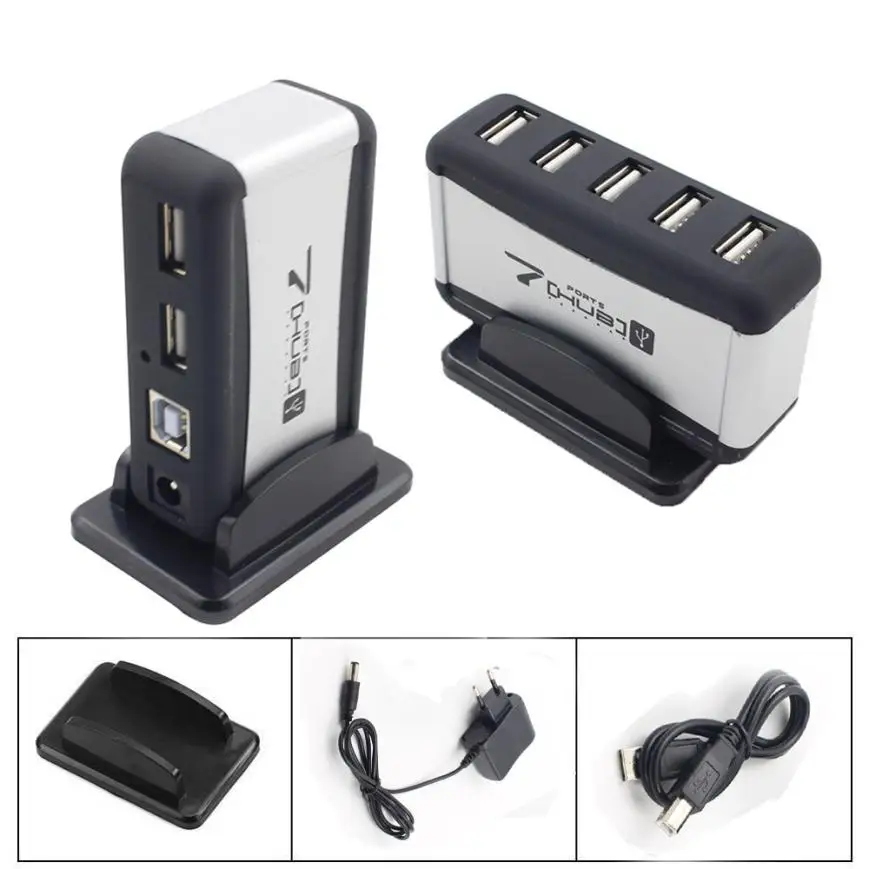 

HIPERDEAL New 7 Port High Speed USB 2.0 HUB With AC Power Adapter For PC Laptop Durable EU 18May29 Drop Ship F