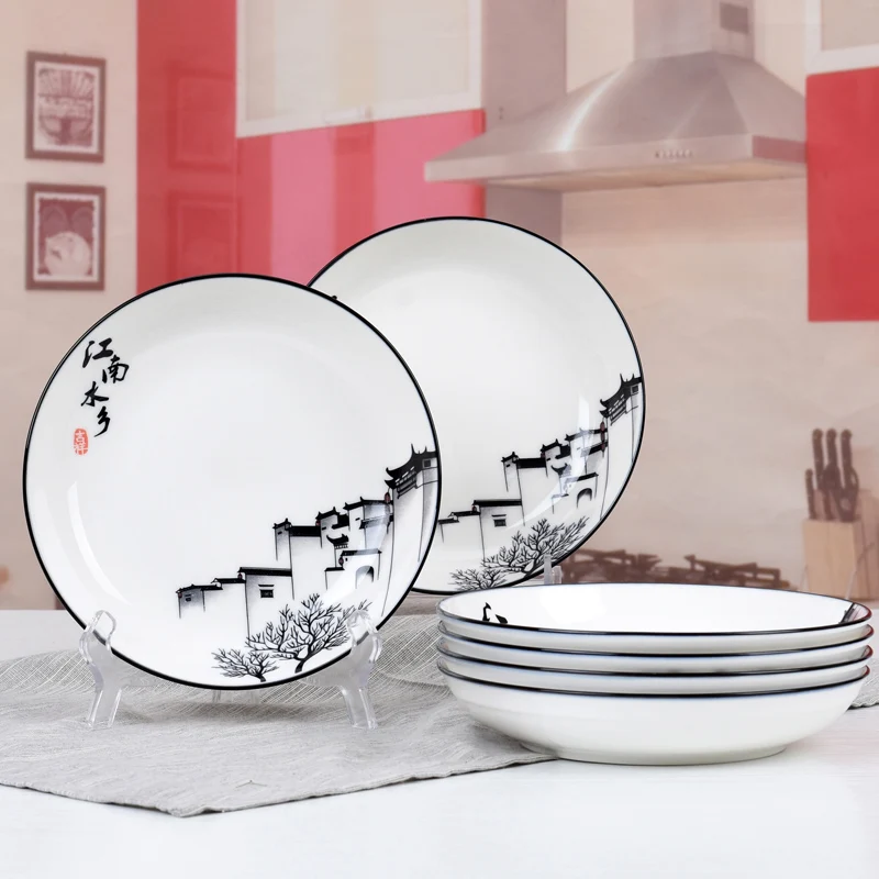 Свадебная керамическая тарелка, миска и тарелка, набор для дома, китайская керамическая посуда для мытья чернил, Подарочная чаша и комбинация пластин