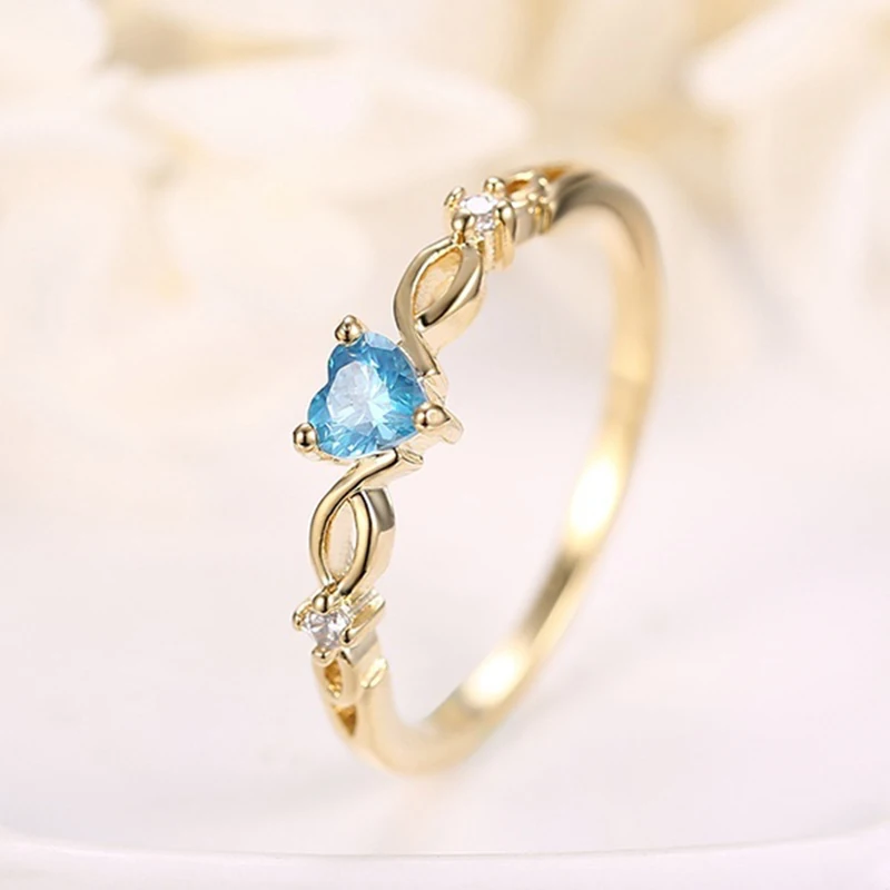 Tisonliz Милые простые кольца с синим сердцем и кристаллами для женщин, обручальные кольца на палец, розовое золото, очаровательные массивные ювелирные изделия, подарок