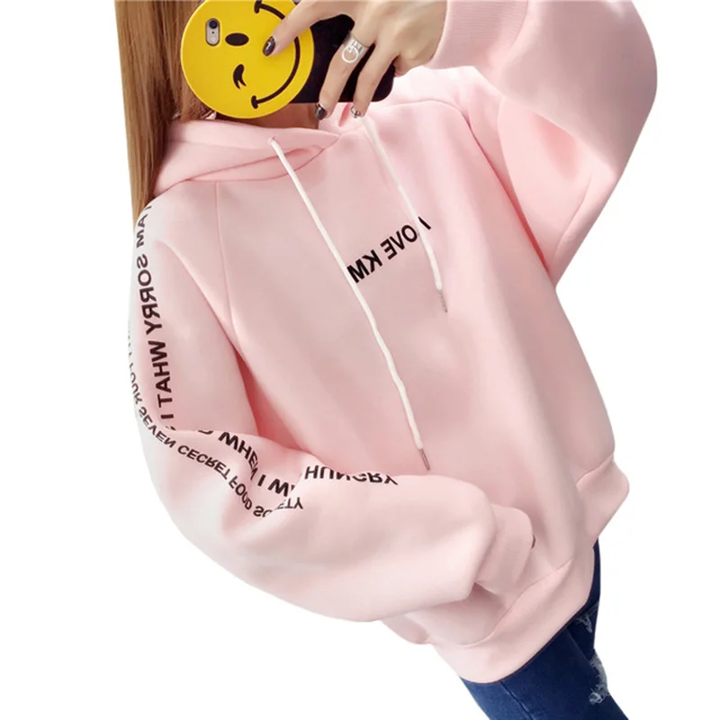 

Fashion Cute Women Hoodies Pink Letter Printed Long Sleeve Loose Hooded Sweatshirt Ladies Oversized Pullovers Sudadera Moletom