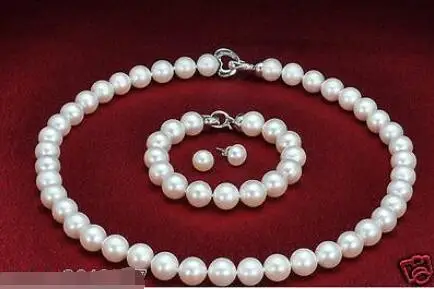 

Free Shipping >>new hot 9-10mm AAA+ Genuine south sea White Pearl Necklace Bracelet stud earrings SET