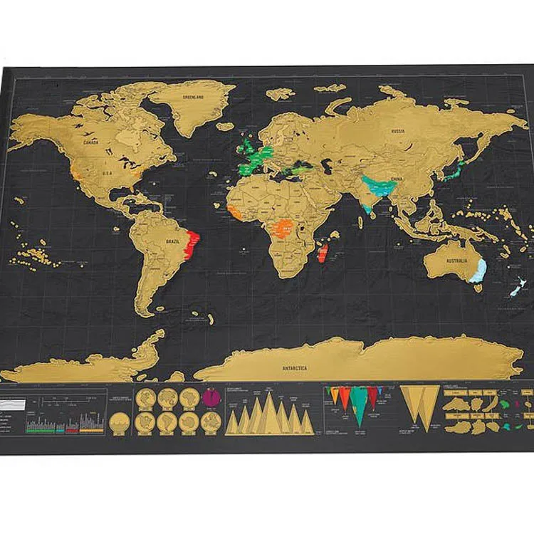 Горячий Делюкс нуля Географические карты черный Географические карты в творческий отрывать Географические карты путешествий Скретч Карта мира Географические карты в mundi rascar 82.5x59.5 см