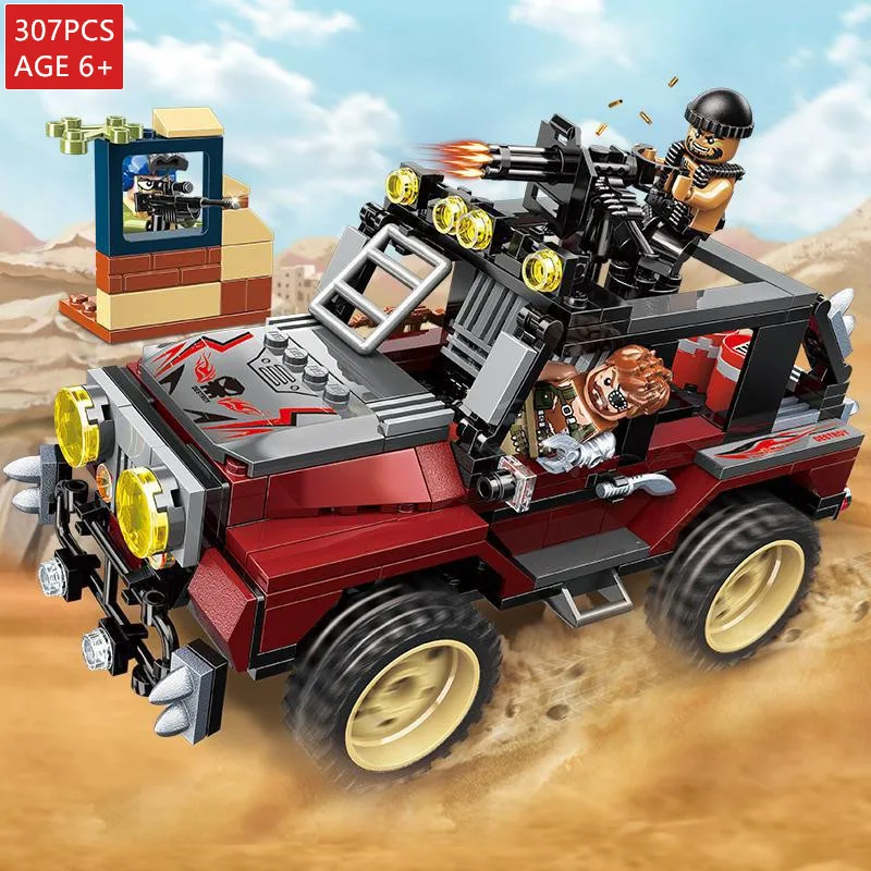 

307Pcs Building Blocks ARMY Peacekeeping Force Thunder Mission Armed Jeep Compatible LegoINGLs Bricks Educational Toys For Boy