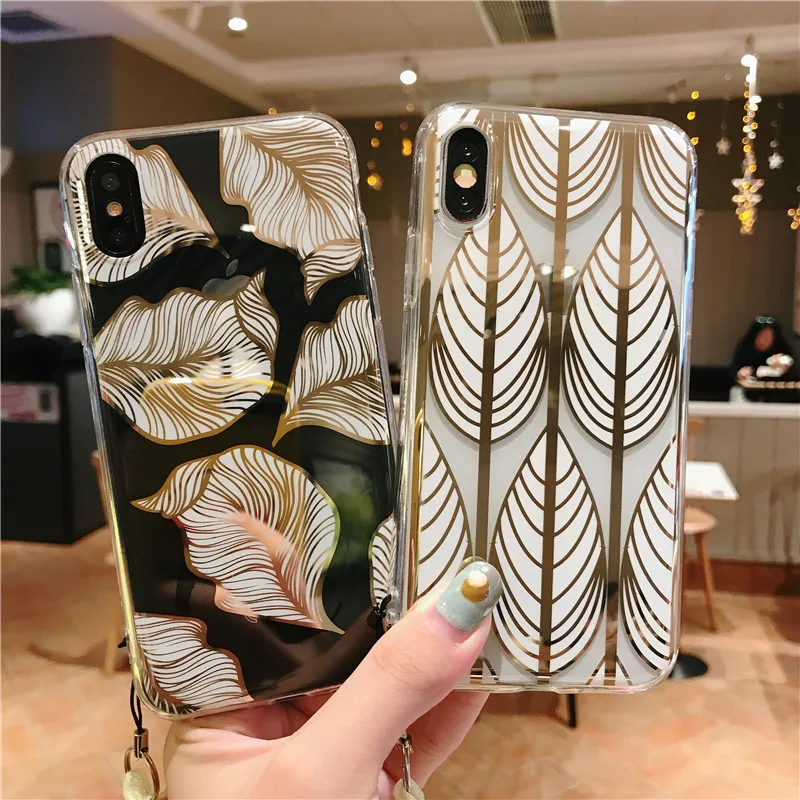 Luxirous Electroplated case for iphone XS Max iPhone 11 Pro 6 6s clear 7 plus 8 X XR flower glod leaves |