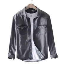 Модные мужские повседневные джинсы с длинными рукавами в винтажном стиле, облегающие джинсы, блузки рубашки топы, Мужская Уличная одежда