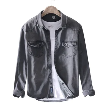 

Fashion Men's Casual Long Sleeve Wash Vintage Slim Fit Denim Jeans Blouse Shirts Tops Man Streetwear Outfits Clothes