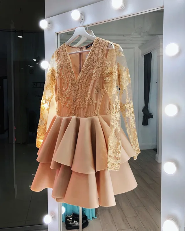 Azul 2019 Vestidos Homecoming A Linha V-neck