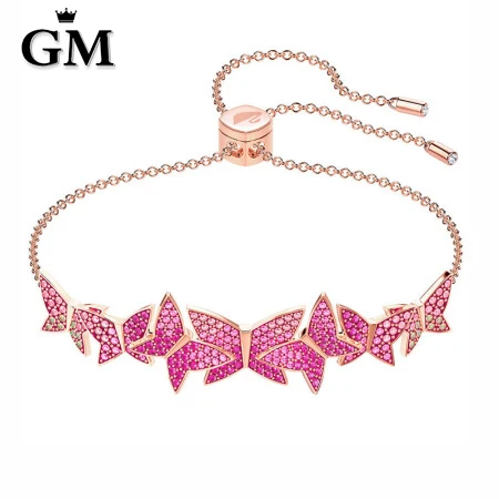 

GM Original Copy High Quality 1:1 SWA Pink Butterfly Plated Rose Gold Shrink Bracelet With Logo Free Envelope Mail