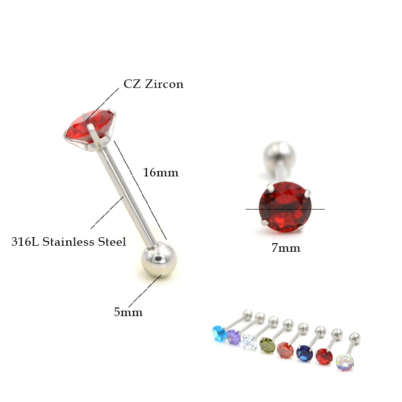 1 шт., модная хирургическая сталь 316L, смешанные цвета, кольца для языка, штанги, Шарм для женщин, CZ Циркон, пирсинг языка, ювелирные изделия для тела