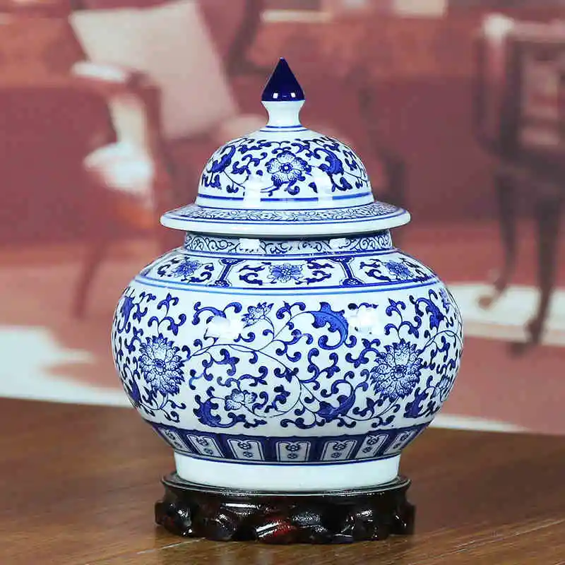 Jingdezhen ceramic ginger jars Antique Porcelain temple jars ceramic storage jars with lid blue and white (3)