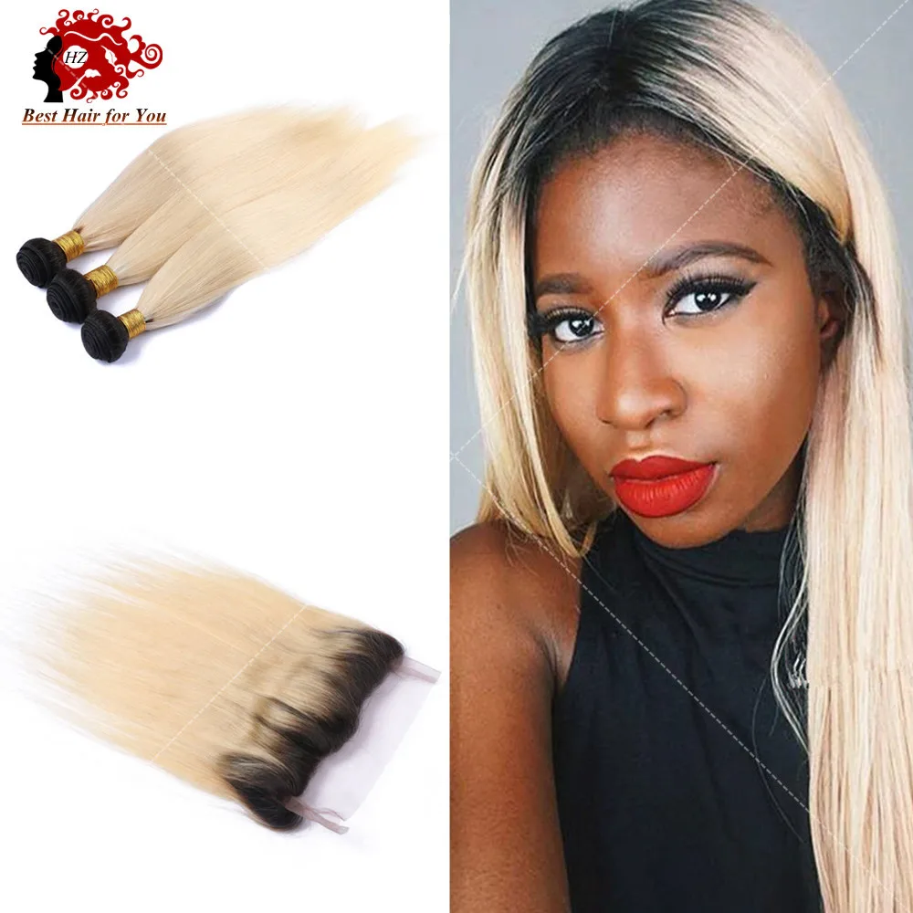 4pcs Lot 360 Lace Frontal With Ombre Hair Weave 1b 613 Blonde