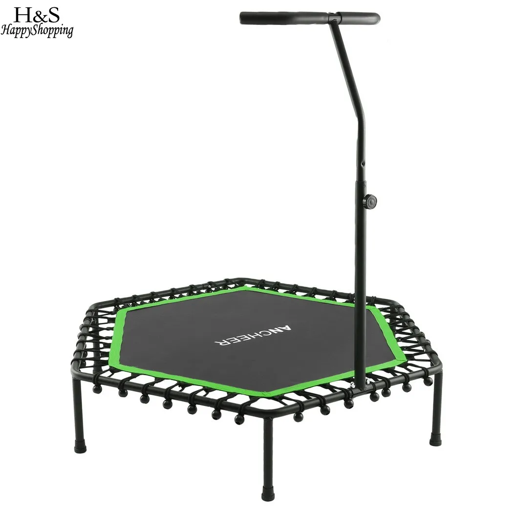 

Bungee-Rope-System Fitness Trampoline with Adjustable Handlebar Rust-resistant Rugged Frame Hexagon Rebounding Surface