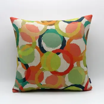 

LINKWELL 18x18" Modern Colorful Abstract Ikat Watercolor Round Circle Burlap Cushion Cover Pillowcase Geometry Geometric Pattern