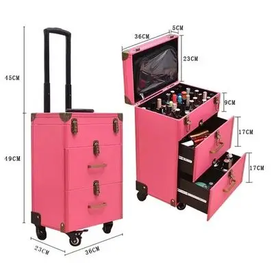 Портативная профессиональная сумка на колесиках косметичка чемодан для макияжа с колесами большая емкость женская коробка гвозди Красота багаж