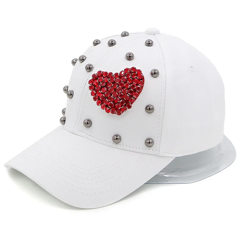 GZHilovingL бейсбольная кепка со стразами в форме сердца Женская кепка со стразами хлопковая кепка Snapback черная Повседневная Кепка Femme Sport - Цвет: White