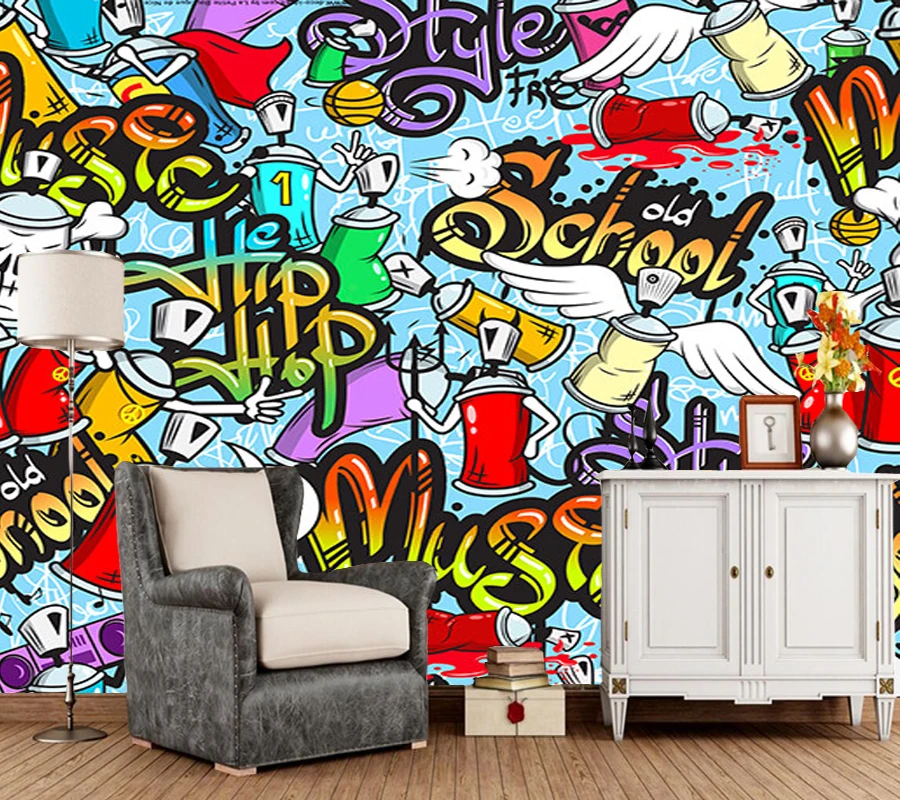 

Custom children's wallpaper, 80s Graffiti Sur Toile Graffiti Bomb Les murals for bedroom sofa wall decoration wallpaper