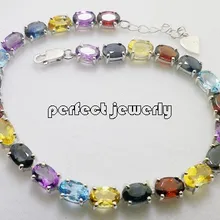 Цепочка с драгоценными камнями браслет натуральный сапфир, аметист, цитрин, гранат, голубой топаз, Перидот Серебро 925 пробы 25 шт драгоценных камней