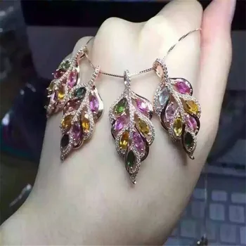 

KJJEAXCMY boutique jewels S925 silver natural tourmaline pendant + chain inlaid jewelry chain wholesale.