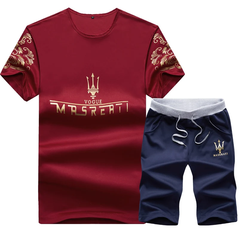 Summer Men Sweat Suit New Letter Print Short Sleeve Men's Tops Tees Fashion Track Suit O-Neck Trends Fitness Shorts StreetWear