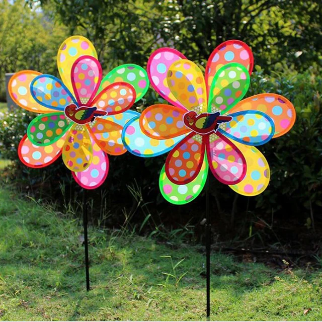 New Double Layer Peacock Laser Sequins Windmill Colourful Wind Spinner Home Garden Decor Yard Kids Toy 2