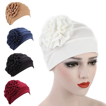 

6 Color Polyester Headwrap Slouch Hat Outdoor Hair Accessories Skiing Elastic Casual Female Women Knit Cap Flower Turban