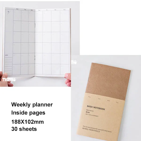 Еженедельник, блокнот, бумага 60 листов, креативные тенденции, ручная книга, винтажный кожаный дневник, дневник, офисные школьные принадлежности, подарок - Цвет: Weekly planner