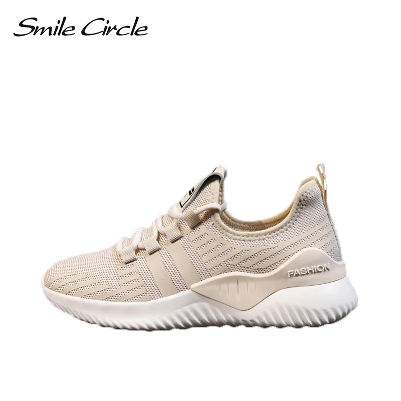 

Smile Circle Women knitting Sneakers 2019 Spring Flat Platform Casual sports shoes Women Breathable Comfortable sneakers