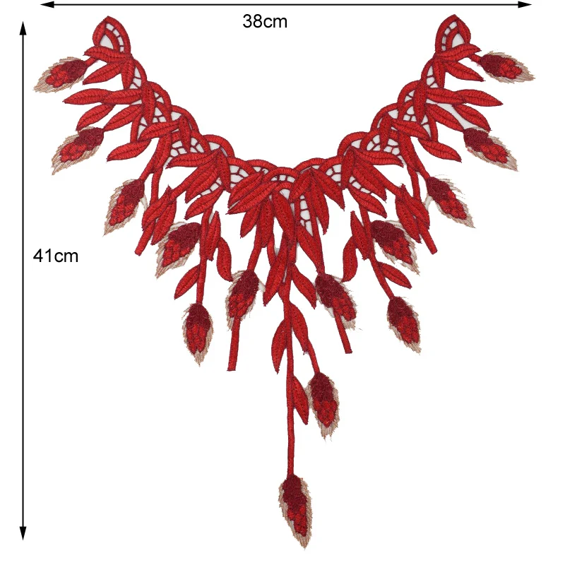 Шт. 1 шт. вышивка красное перо Цветочный кружево декольте ткань, цветок лоза Декор DIY воротник S для Вышивание Craft NL139
