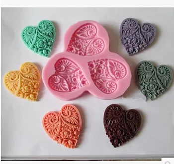 

Silicone Mold 4.5x5cm Lace Mold Mold Fondant Chocolate Cake Decoration Mold No.:si336 Heart Shaped Three-hole Flower Moulds PRZY
