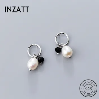 

INZATT Real 925 Sterling Silver Trendy Stud Earrings For Fashion Women Wedding Fine Jewelry Black Crystal Pearls Accessories