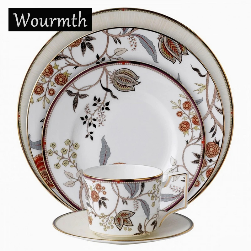 

Wourmth 4 Pieces / set English Country Coffee Cup Plate Set Wedding Gift Coffee Cup Saucer Salad Plate Fashion Afternoon Tea