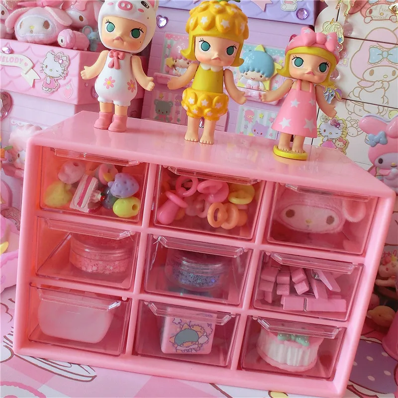 Kawaii Розовая прозрачная клетчатая коробка для хранения пластиковых бусин