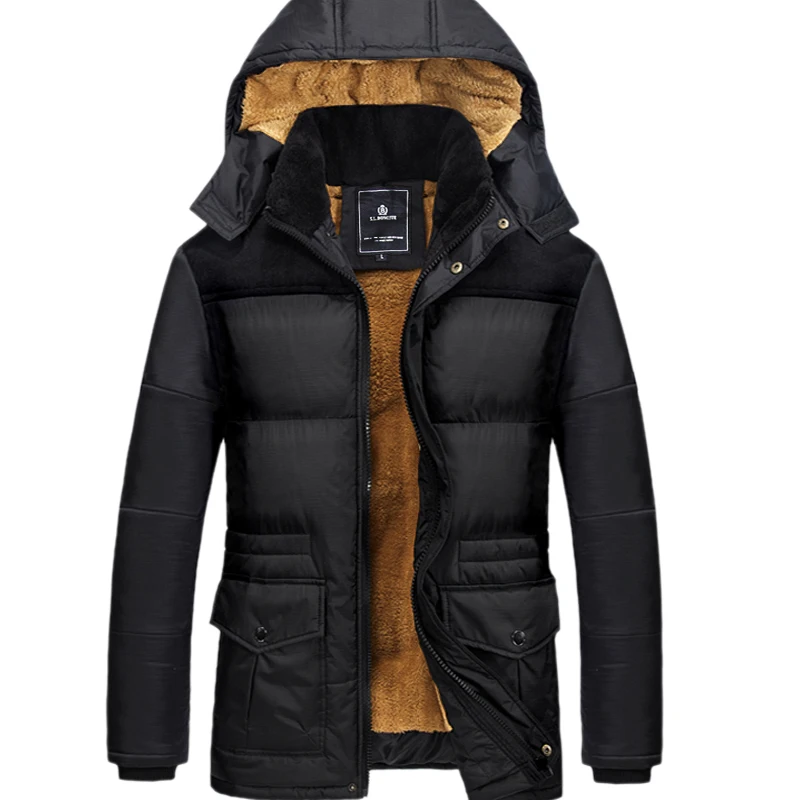 2018 New Brand Clothing Men's Casual Parkas Long Style Loose Fit Hooded Jacker Parkas For Older Fleece Winter Jacket Men Padded