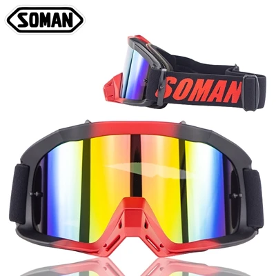 SOMAN мотокросса Occhiali ATV внедорожный Байк Antipolvere Da Corsa очки, мотоциклетные очки MX Occhiali Gafas Moto SM16 - Цвет: Black Red