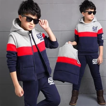 Детская одежда Зимний Комплект из трех предметов для мальчиков; Новинка года; Детский свитер из плотного бархата; Зимний Детский костюм