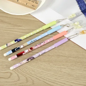 

4PCS/Lot Cute Girls Erasable Gel Pen 0.5mm Blue Ink Marker Pen Drift Bottle Pendant Writing Pen School Stationery For Kids