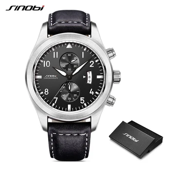 

SINOBI Watch Men Military Chronograph Wrist Watches Luxury Brand Date Leather Clock Male Sports Shock Geneva Quartz Wristwatches