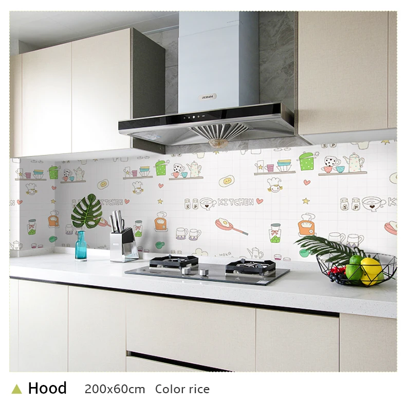 60*200cm Kitchen oil-proof wall stickers cooker high temperature waterproof tile cabinet range hood refurbished wallpaper