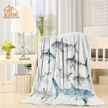 

Memory Home Custom Fleece Blanket Throw Collection Types of Sharks Sea Animal Pattern Baby Adults Super Warm Bed Black Blanket