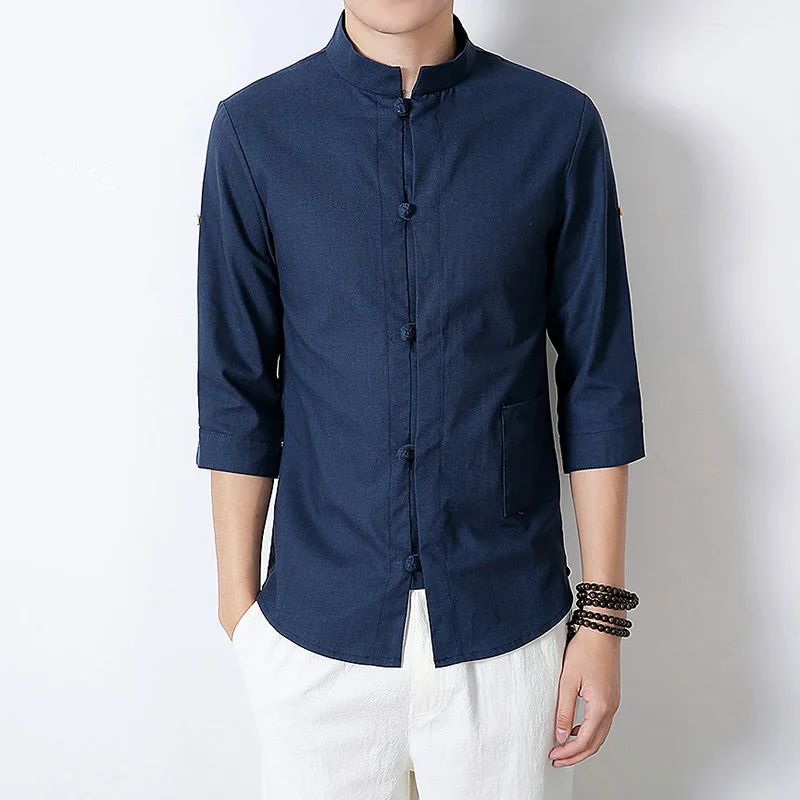 

2018 Summer Men's Shirt Fashion Slim Collar Collar Casual Linen Short Sleeve Shirt Chinese Style Clothes 4XL 5XL
