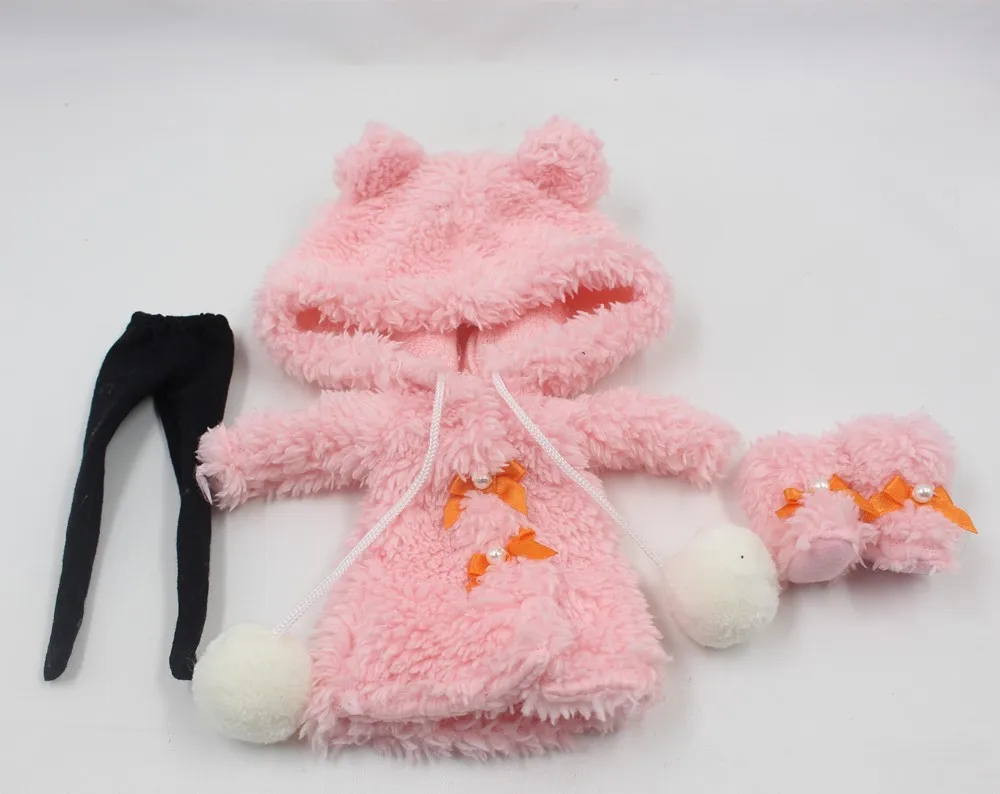 Blyth кукольный костюм для icy licca зимний костюм с туфлями и черными чулками - Цвет: pink suit