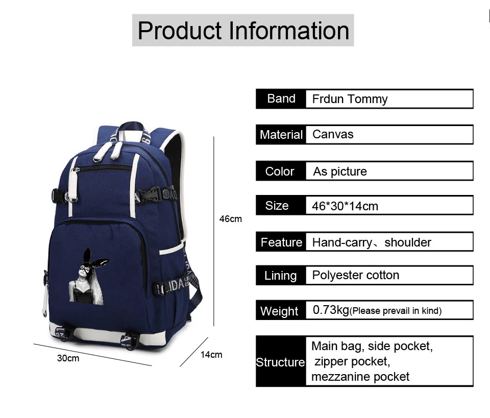 

Frdun Tommy Ariana Grande Anime Logo Backpack Harajuku New Kpop Printed Canvas adjustable High quality College Style Backpack