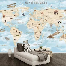 Beibehang пользовательские 3d обои Детская Фреска гостиная розовый синий мультфильм животных карта мира ТВ фон обои для стен 3d