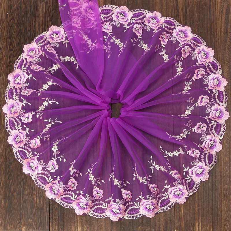 

20*100cm Mesh Tulle Embroidery Design Colorful Flower Lace Fabric Tissu Costura for Sewing Doll Cloth Crafts DIY Lace Ribbon