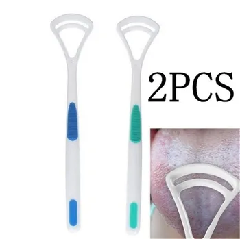 

2Pcs/set Fashion Tongue Cleaner Bad Breath New Hot Away Hand Scraper Brush Handle Oral Hygiene Dental Care Cleaning