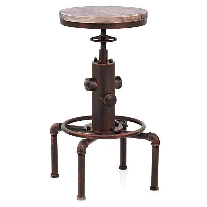 

Topower Bar Chairs Antique vintage Industrial Solid Wood Water Pipe Cafe Coffe Industrial Adjustable Seat Bar Stool Modern Home