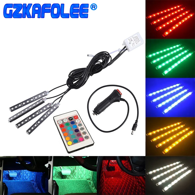 

GZKAFOLEE 4PCS RGD LED Strip Light 12V Car Styling Decorative Atmosphere Lamps Car Interior Light