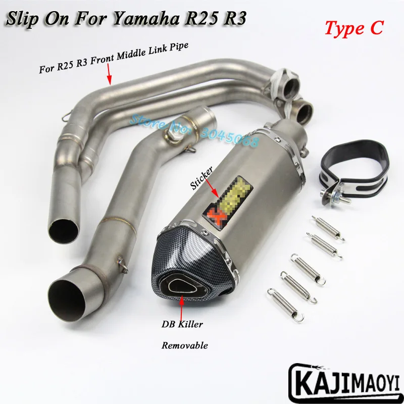 Slip on para Yamaha r25 R3 motocicleta escape modificado carbono Fibra silenciador Sistema completo acero conexión frontal con etiqueta
