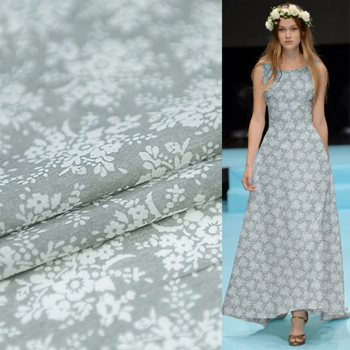 

Mini white floral print on gray bottom silk blending cotton fabric 10momme 140cm width,SCT280