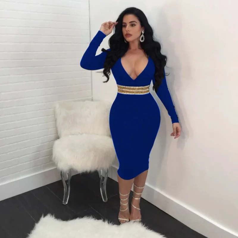 Zmvkgsoa Bodycon Платья для женщин Для офисные с длинным рукавом Сексуальная V Средства